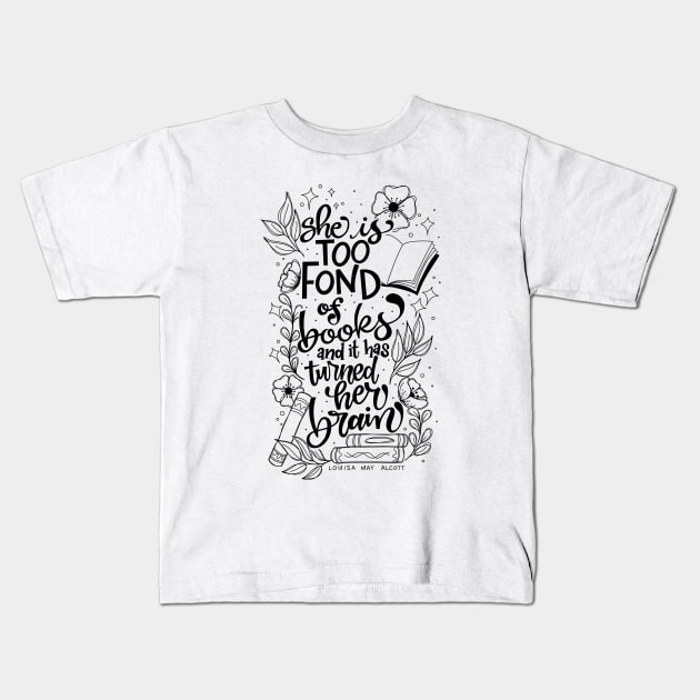 Too Fond of Books BLACK Kids T-Shirt by Thenerdlady